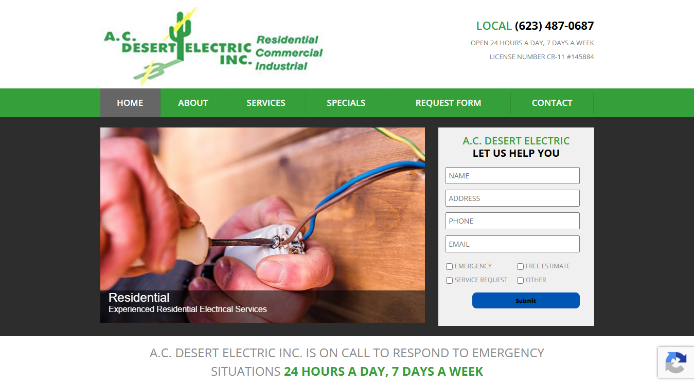 Website screenshot for A.C. Desert Electric Inc.