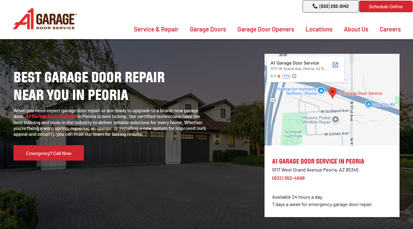 Website screenshot for A1 Garage Door Service