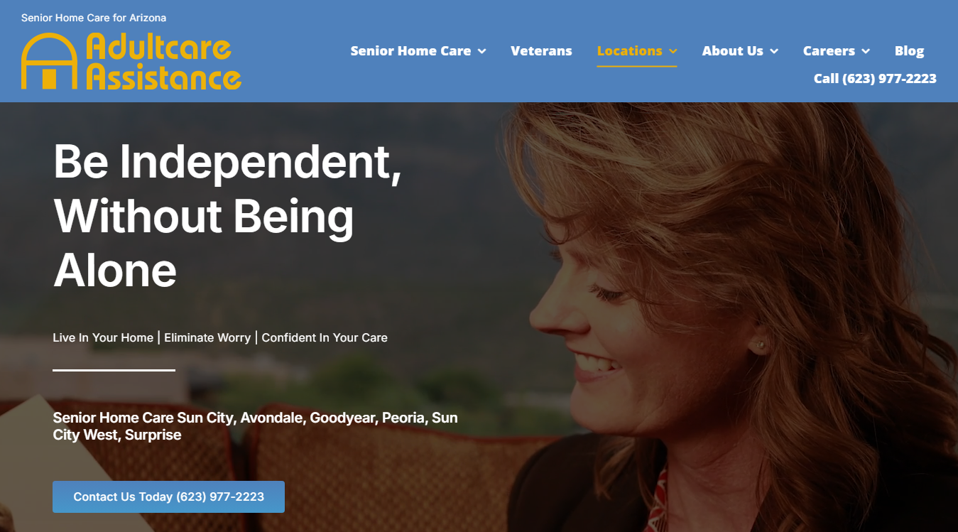 Website screenshot for Adultcare Assistance Homecare