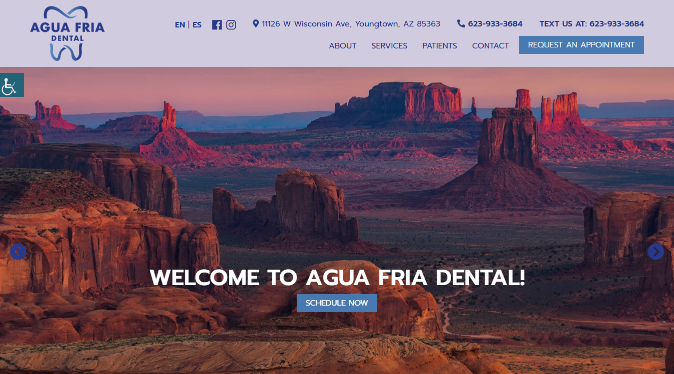 Website screenshot for Agua Fria Dental - Youngtown, AZ