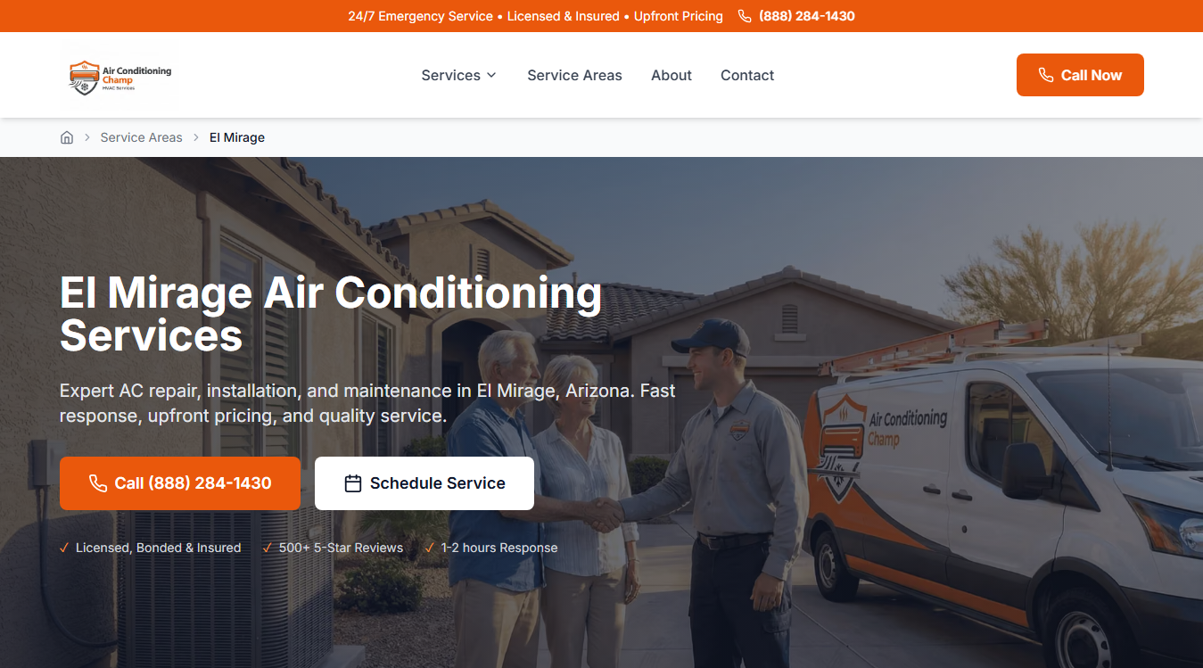 Website screenshot for Air Conditioning Champ