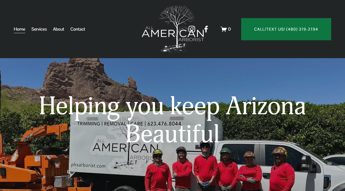 Website screenshot for All American Arborist