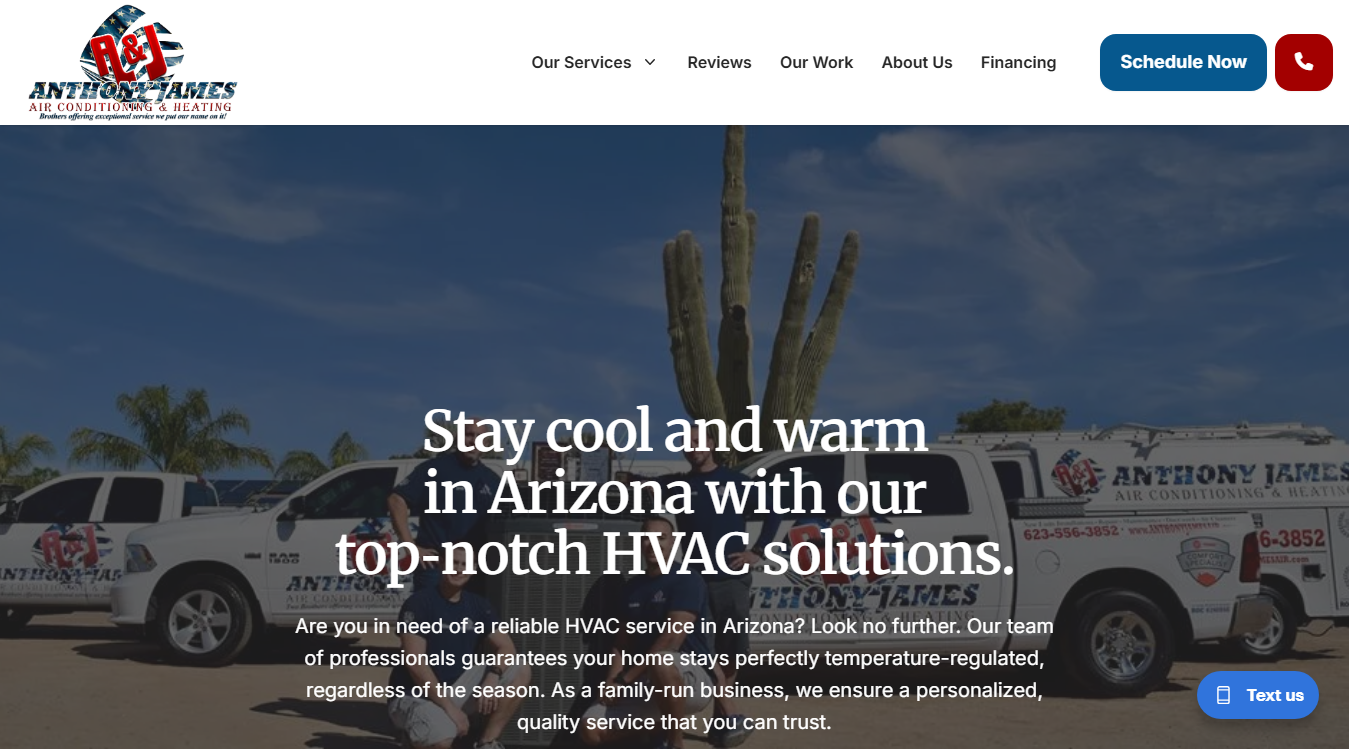 Website screenshot for Anthony James Air Conditioning & Heating