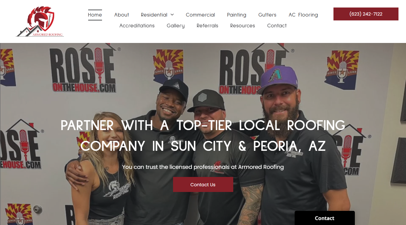 Website screenshot for Armored Roofing