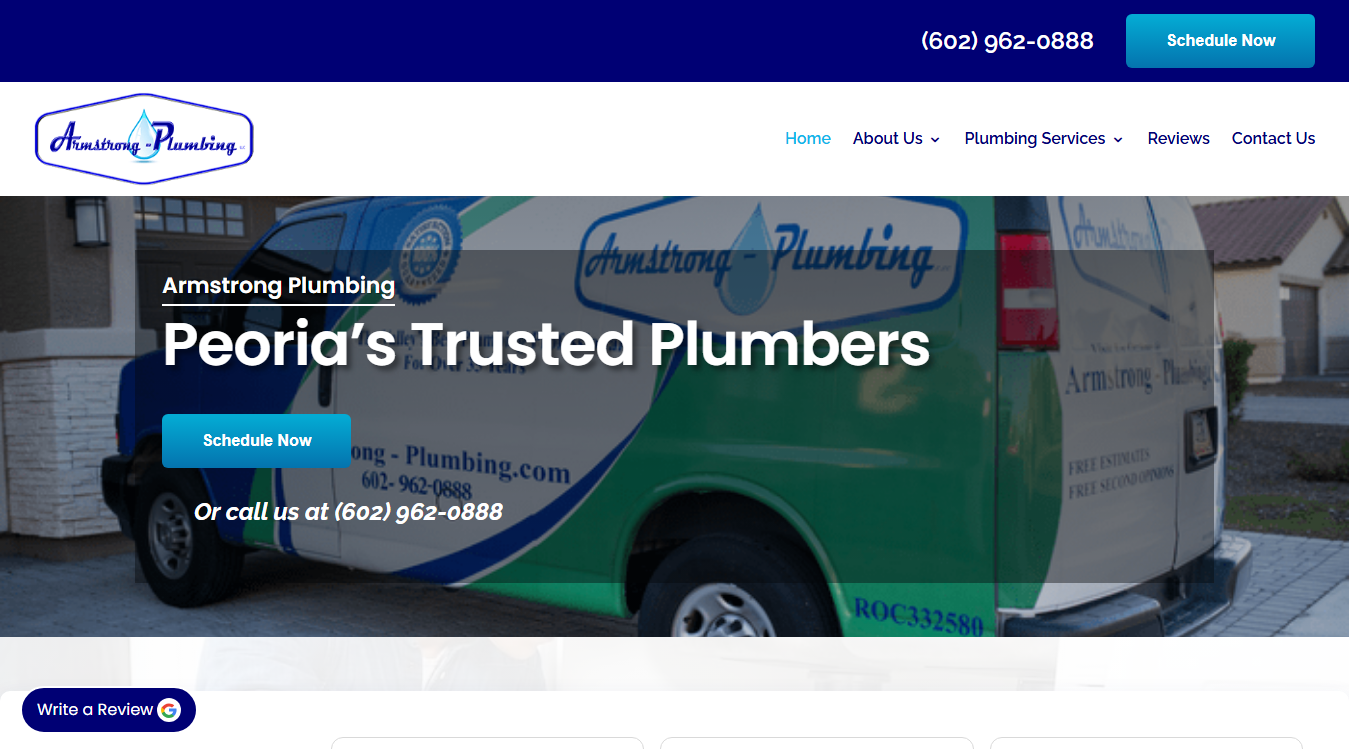 Website screenshot for Armstrong Plumbing