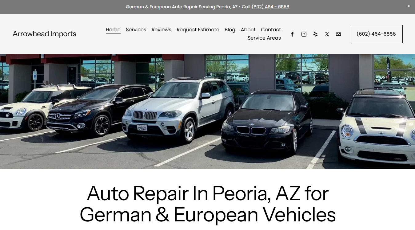 Website screenshot for Arrowhead Imports German Auto Repair In Peoria