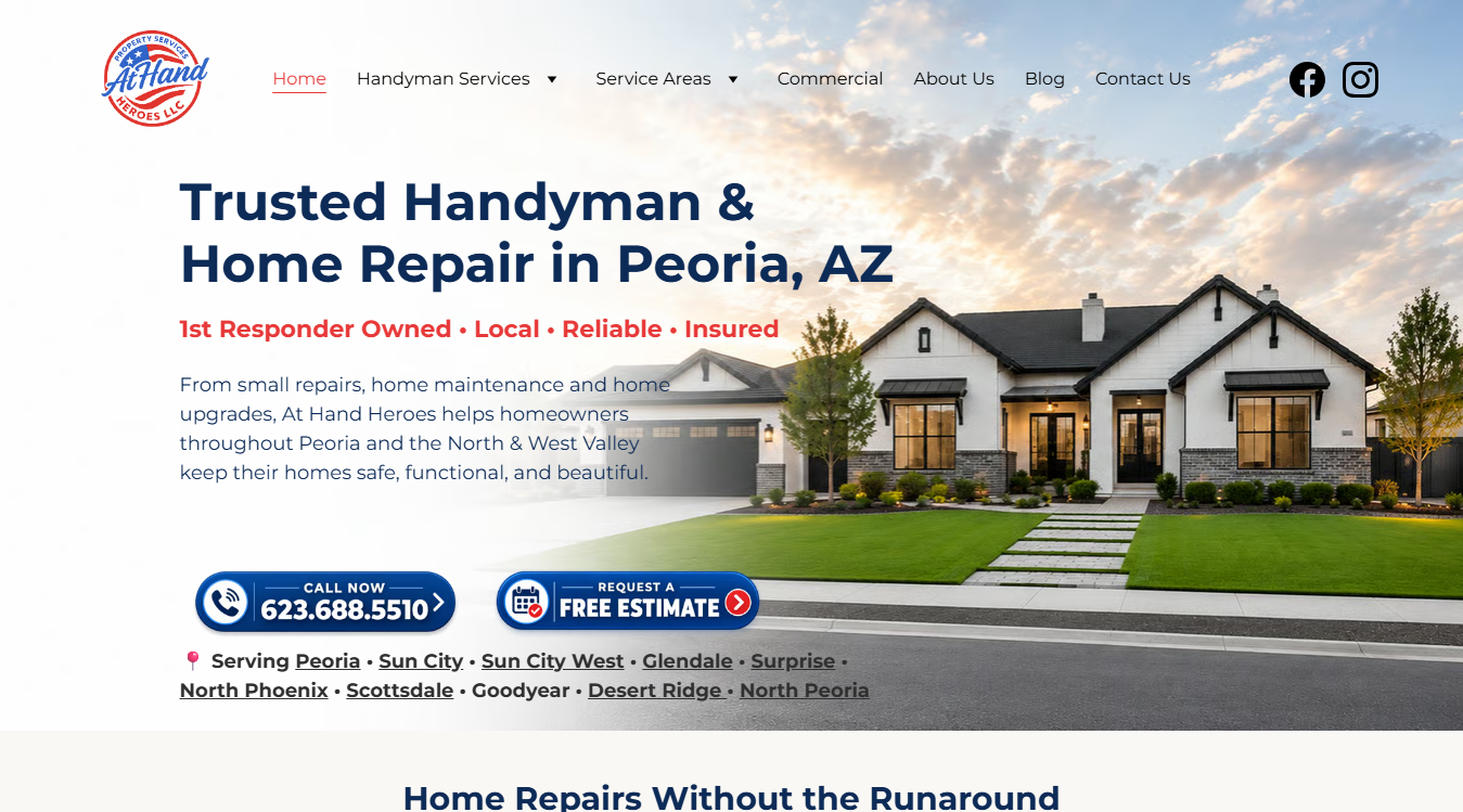 Website screenshot for At Hand Heroes