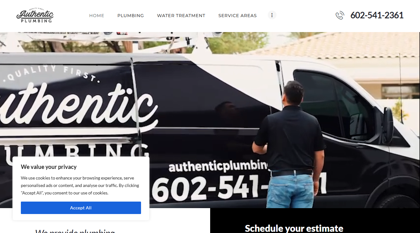 Website screenshot for Authentic Plumbing, LLC