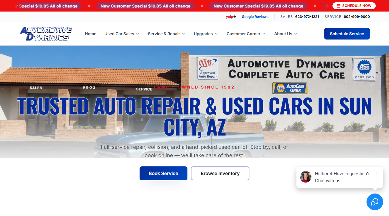 Website screenshot for Automotive Dynamics