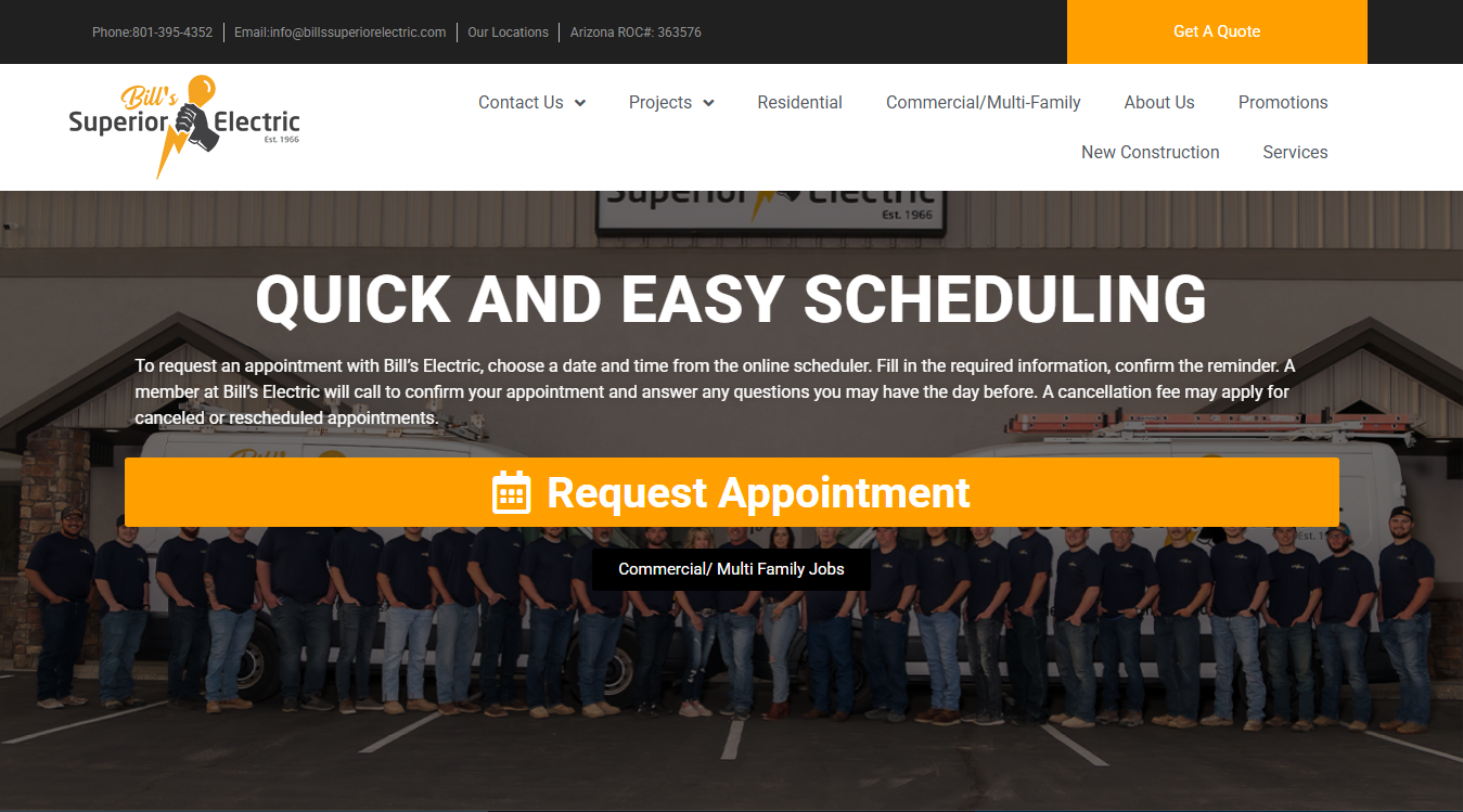Website screenshot for Bill's Superior Electric Inc.