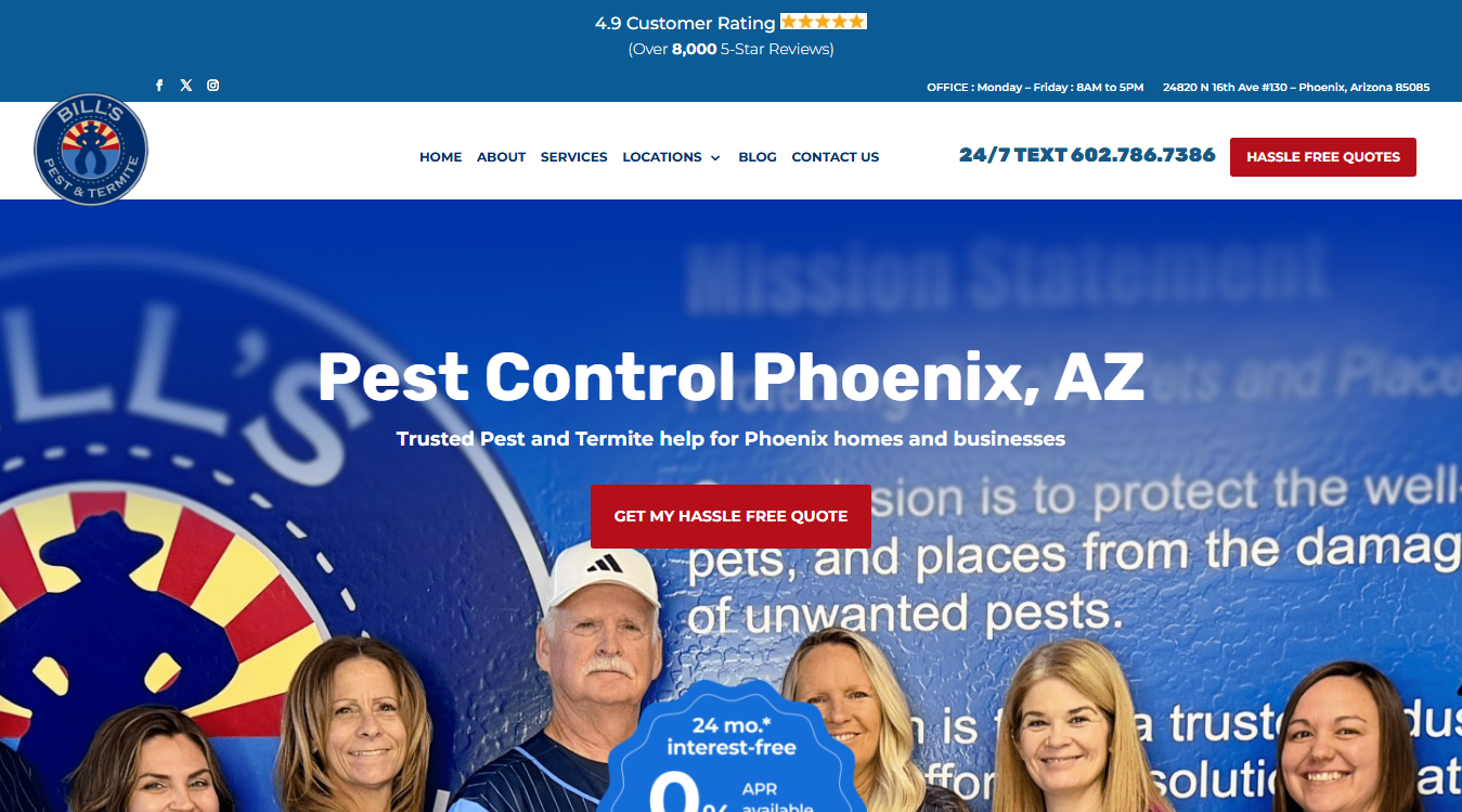 Website screenshot for Bills Pest Termite Control