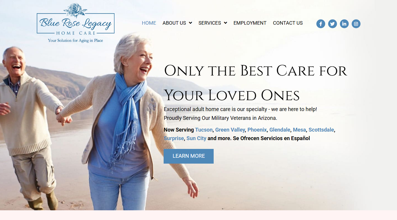 Website screenshot for Blue Rose Legacy Home Care