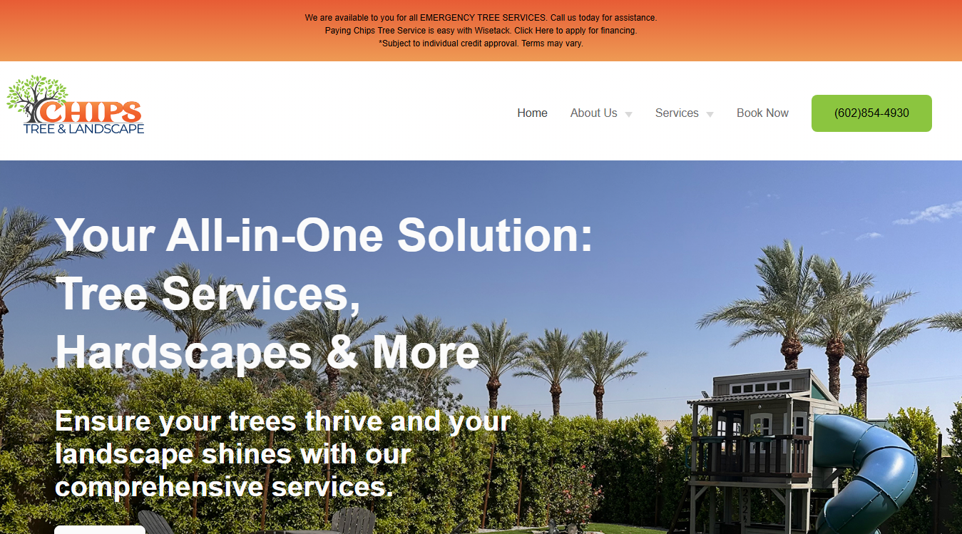 Website screenshot for Chips Tree Service