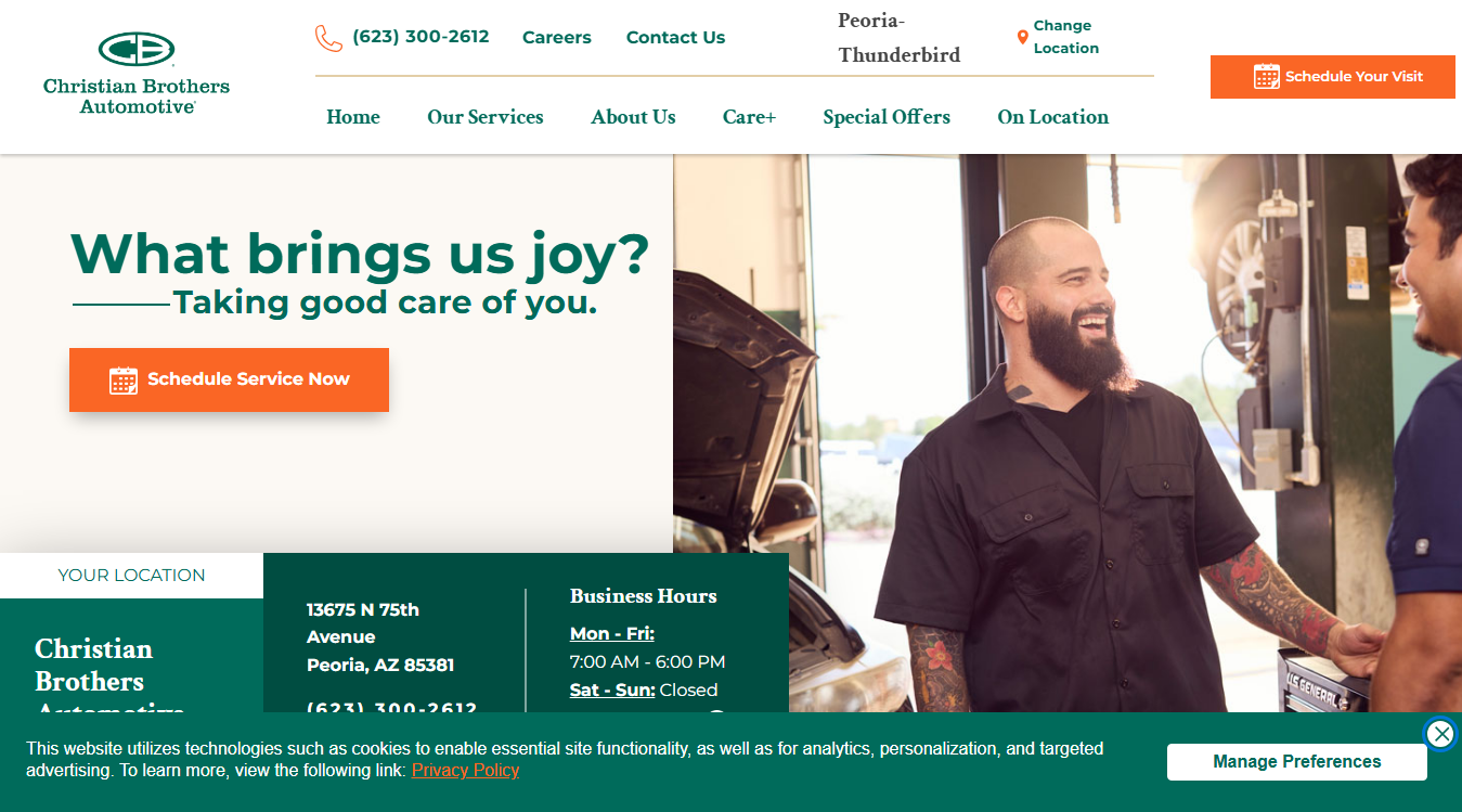 Website screenshot for Christian Brothers Automotive Peoria-Thunderbird