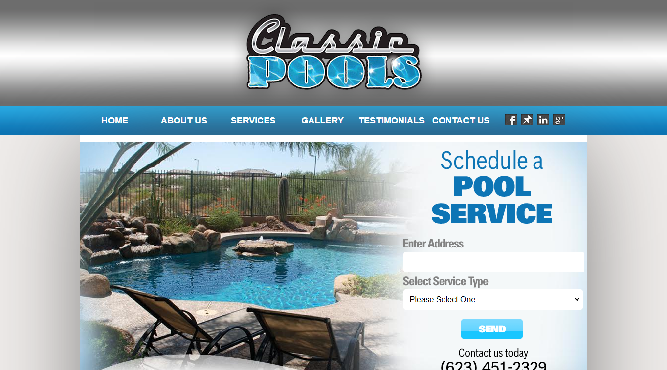 Website screenshot for Classic Pool Service & Repair LLC
