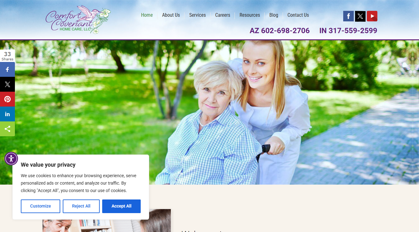 Website screenshot for Comfort Covenant Home Care