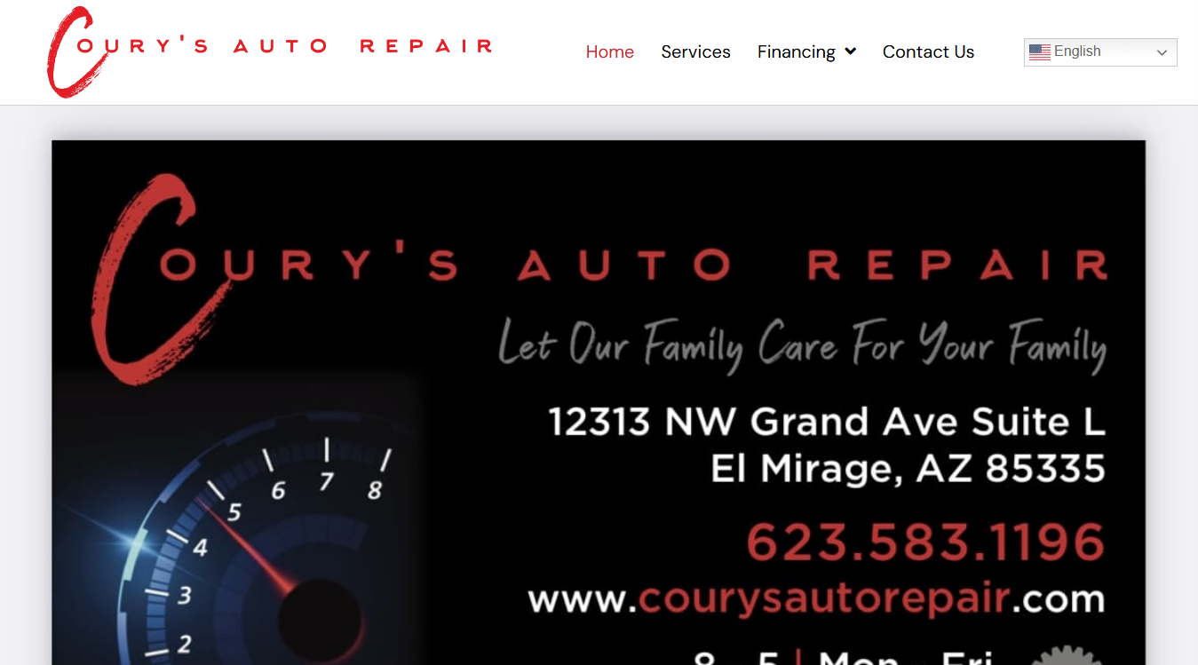 Website screenshot for Coury's Auto Repair