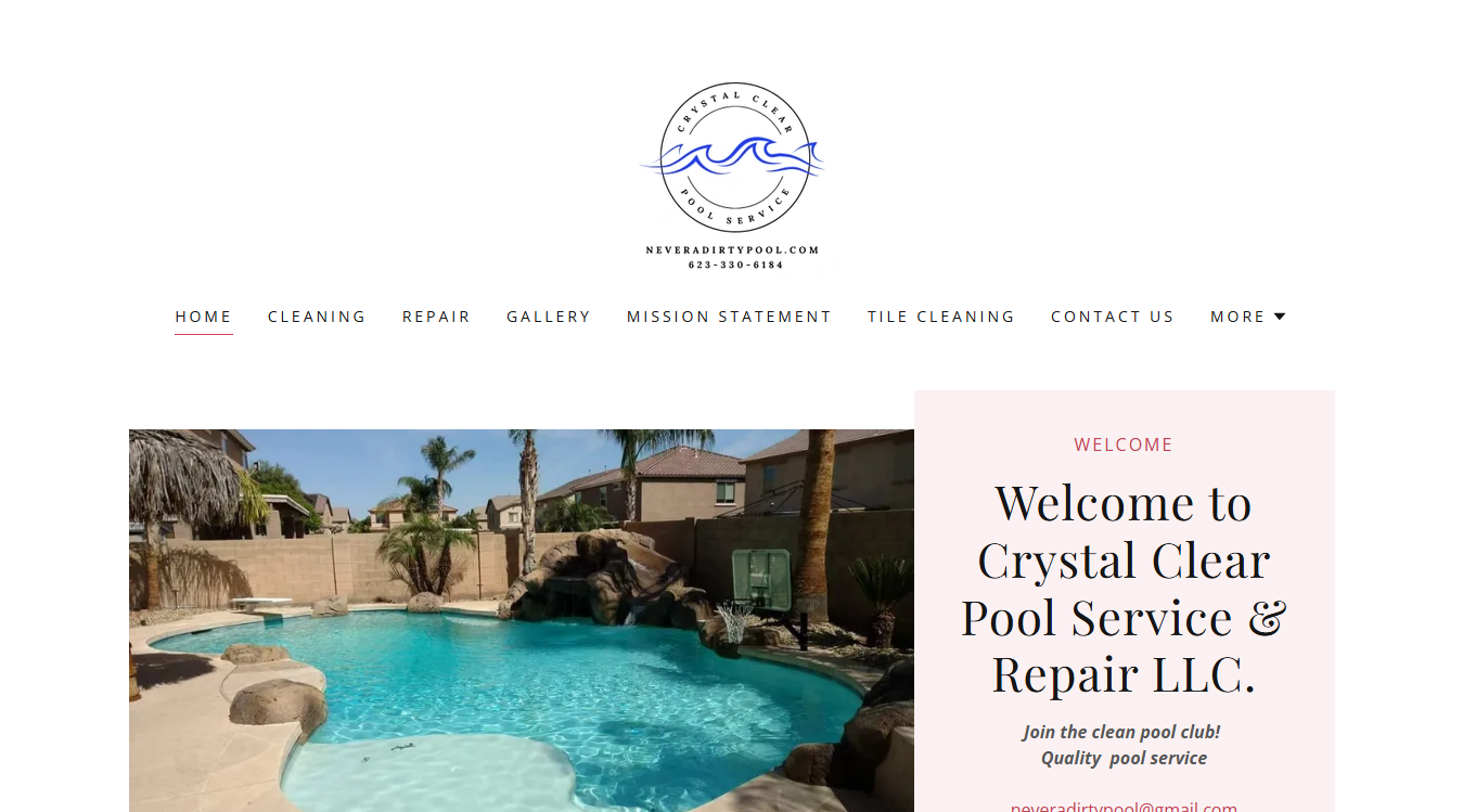 Website screenshot for Crystal Clear Pool Service & Repair