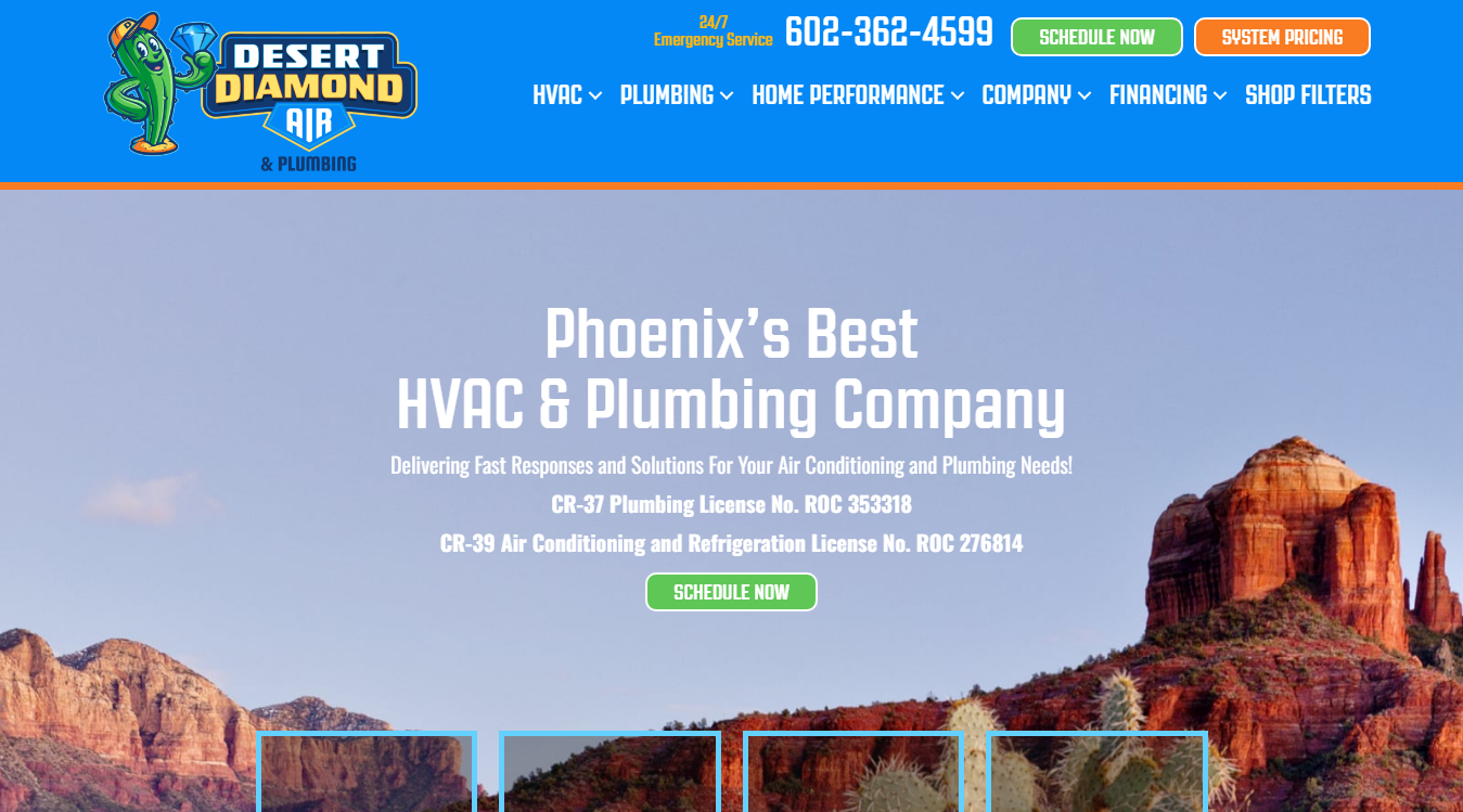 Website screenshot for Desert Diamond Air