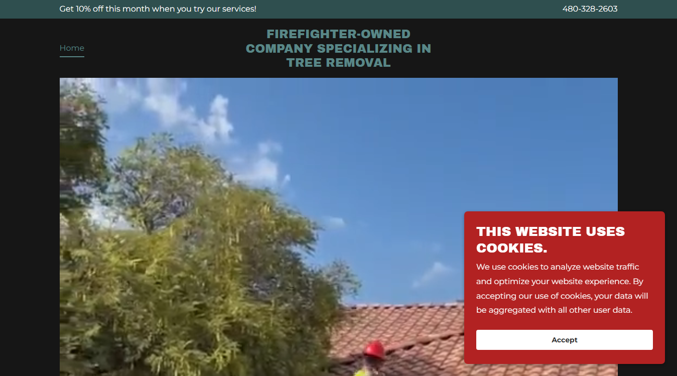 Website screenshot for Firefighter Tree Service LLC
