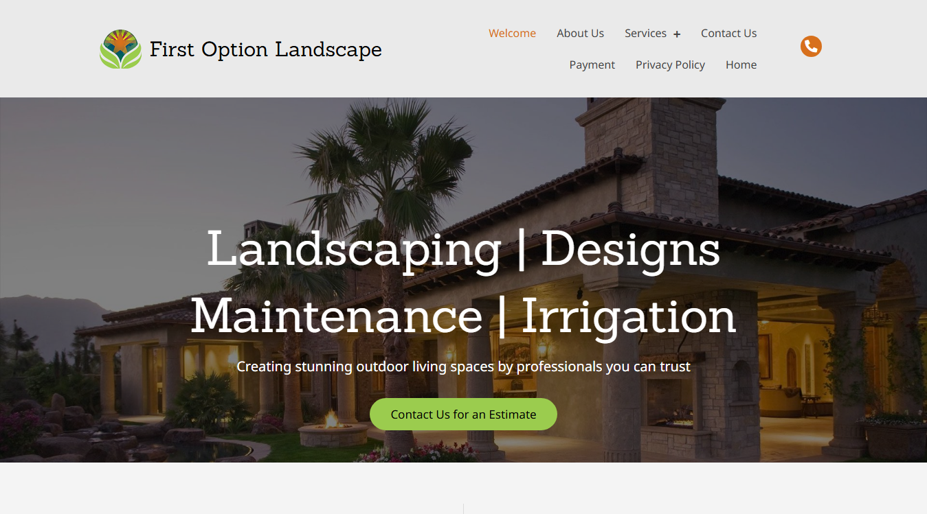 Website screenshot for First Option Landscape