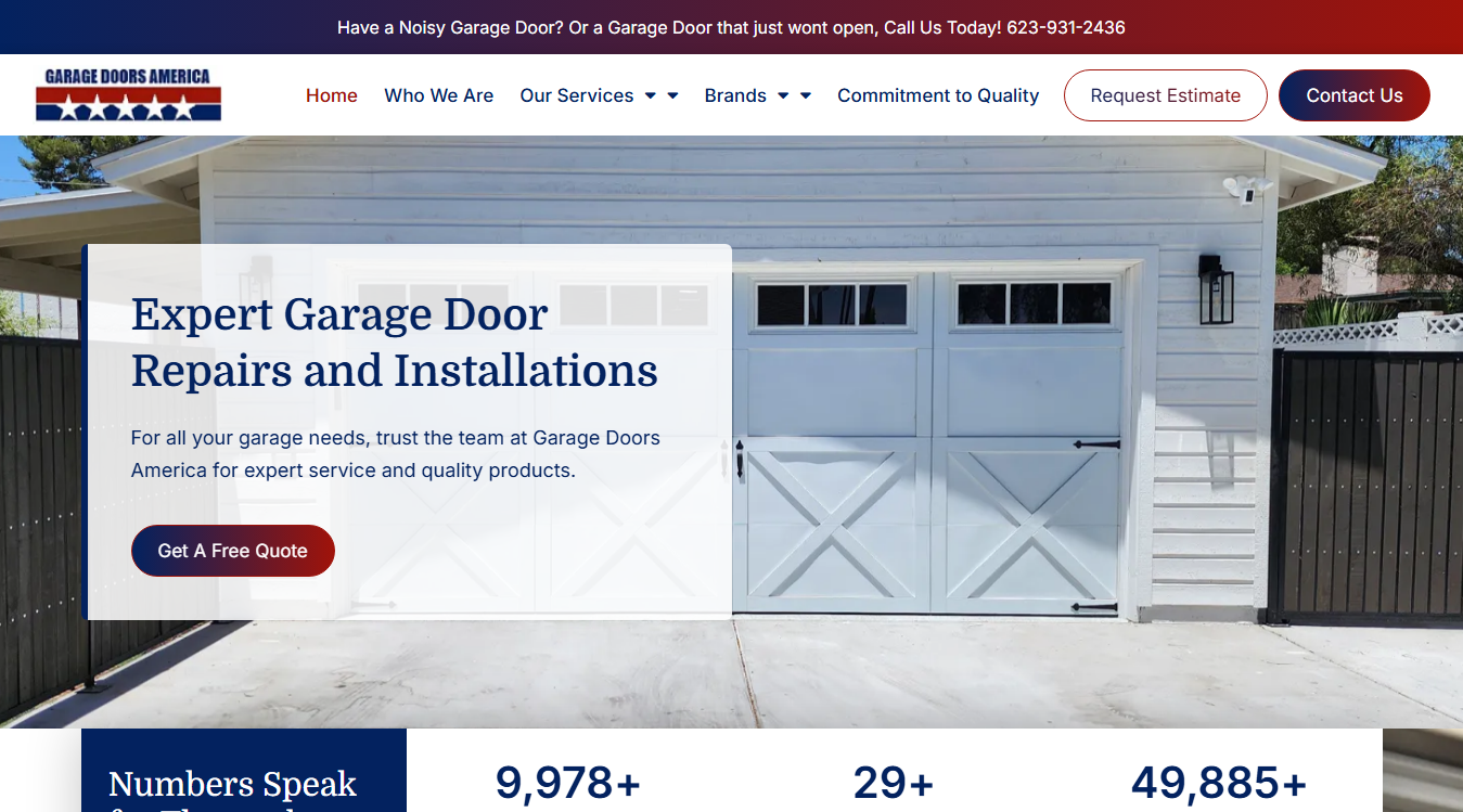 Website screenshot for Garage Doors America