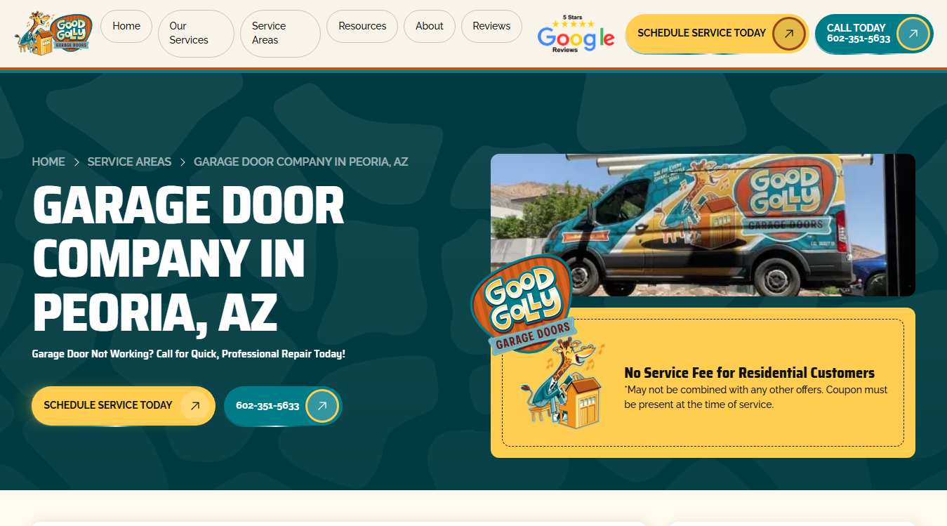 Website screenshot for Good Golly Garage Doors