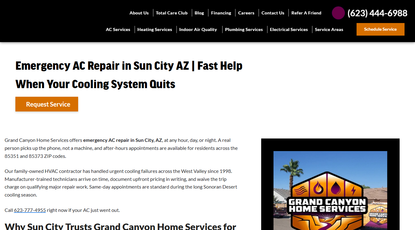 Website screenshot for Grand Canyon Home Services