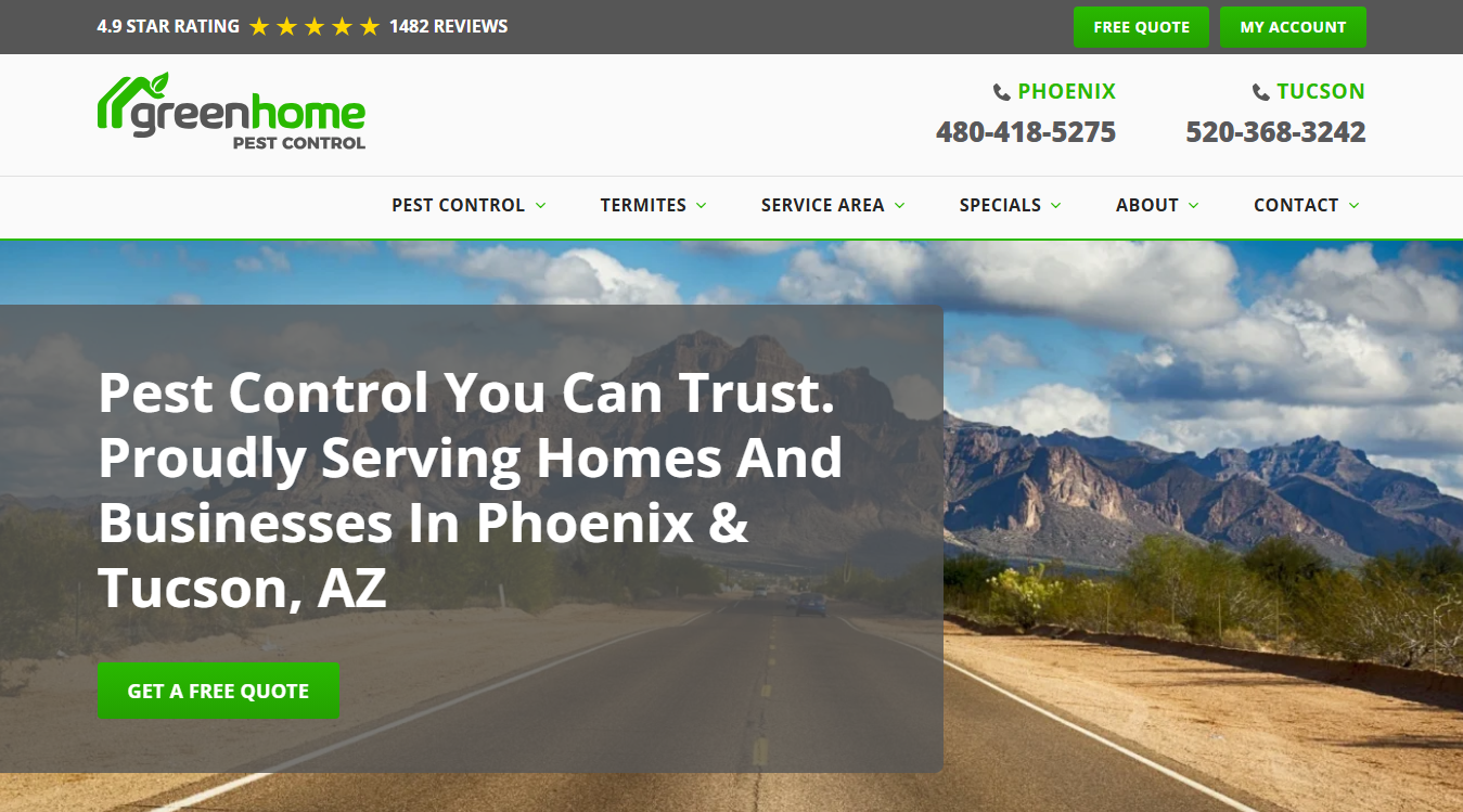 Website screenshot for Green Home Pest Control