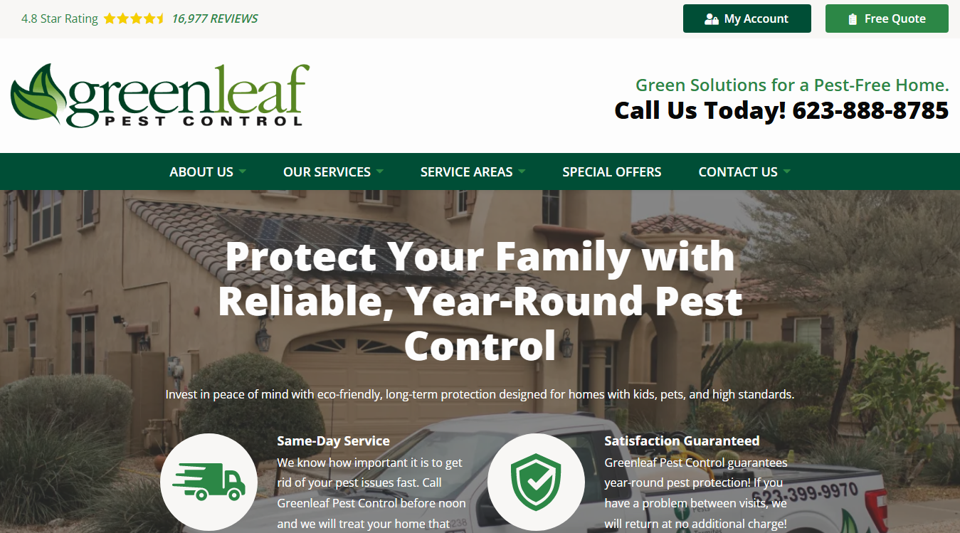 Website screenshot for Greenleaf Pest Control