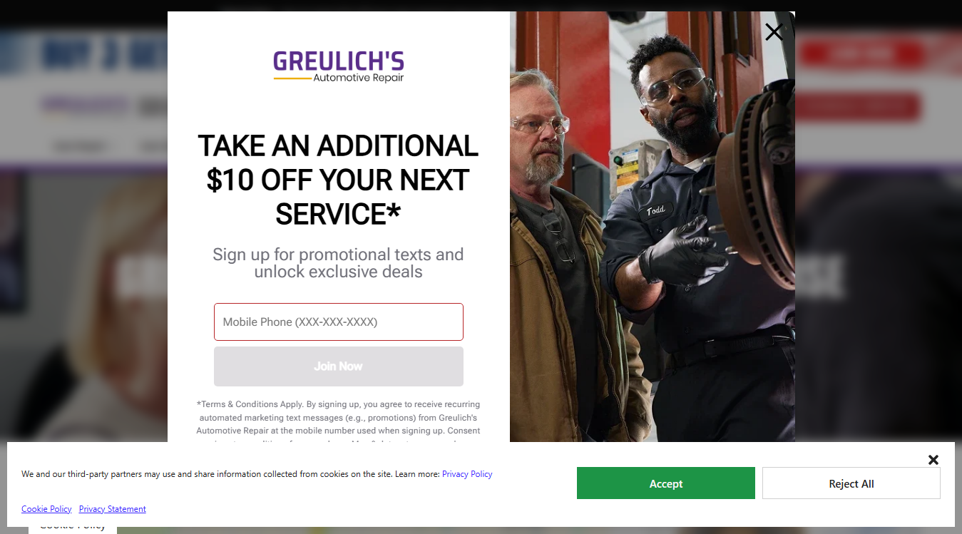 Website screenshot for Greulich's Automotive Repair