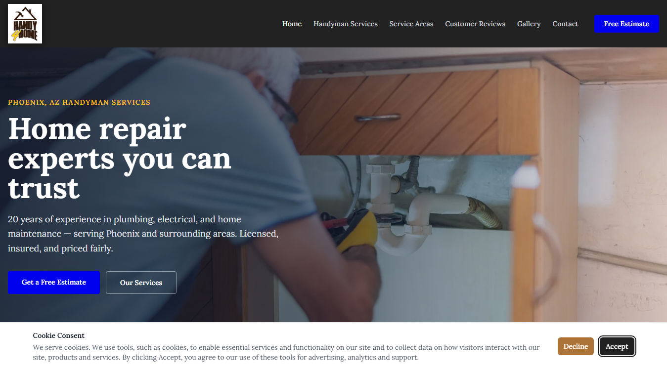 Website screenshot for Handy 4 Home