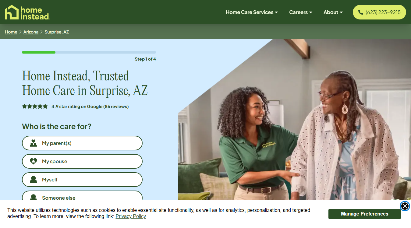Website screenshot for Home Instead