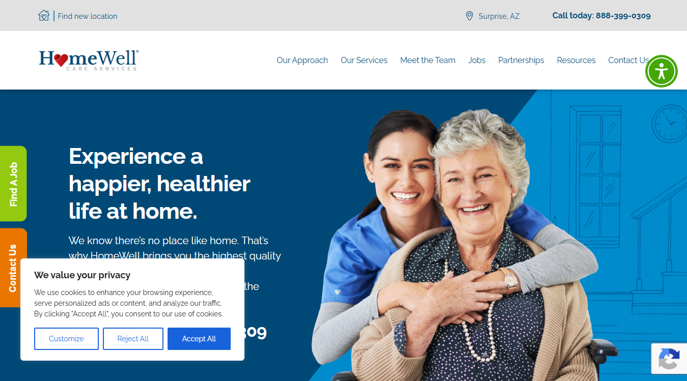 Website screenshot for HomeWell Care Services