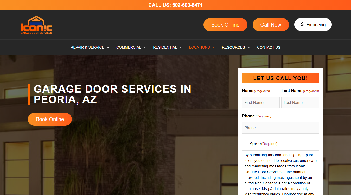 Website screenshot for Iconic Garage Door Services