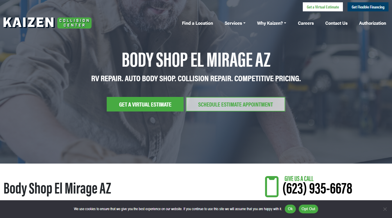 Website screenshot for Kaizen Collision Center - El Mirage