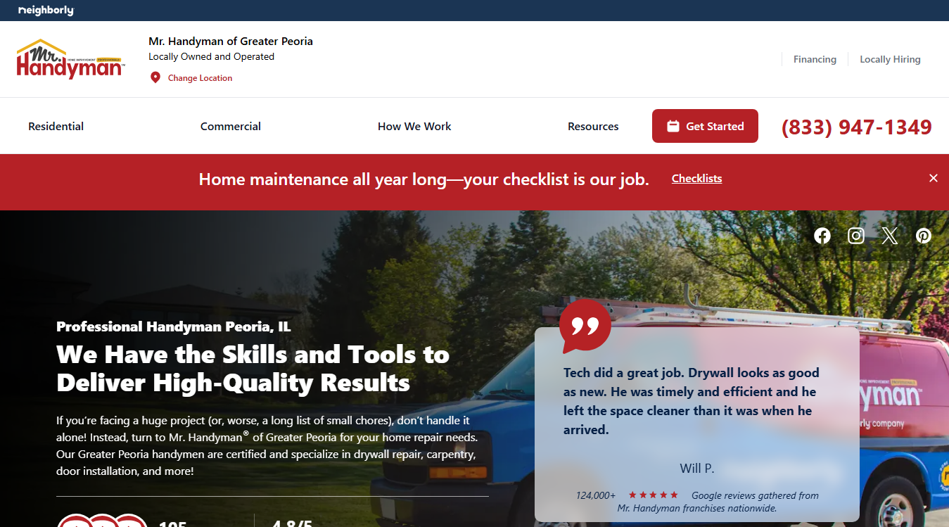 Website screenshot for Mr. Handyman of Greater Peoria