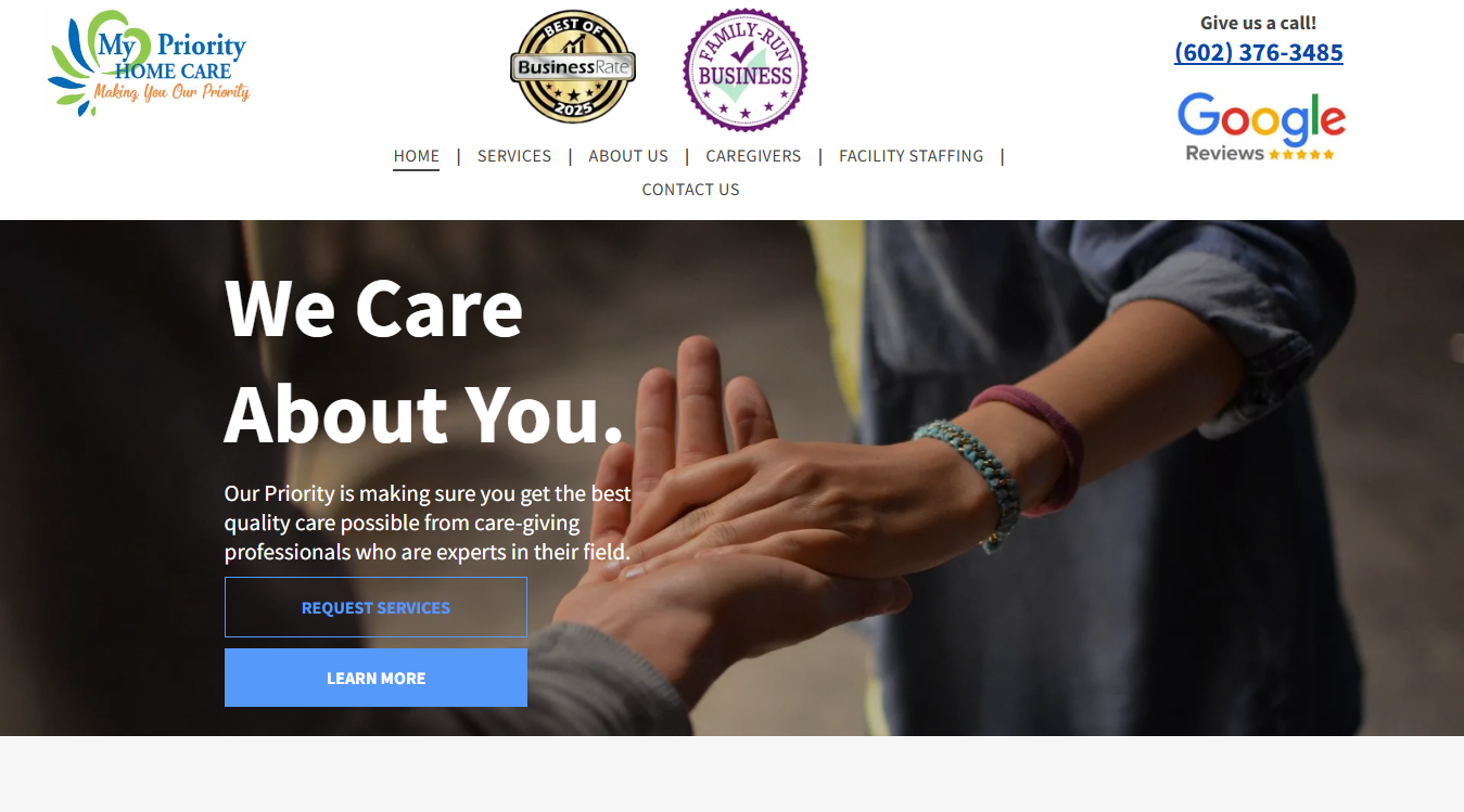 Website screenshot for My Priority Home Care