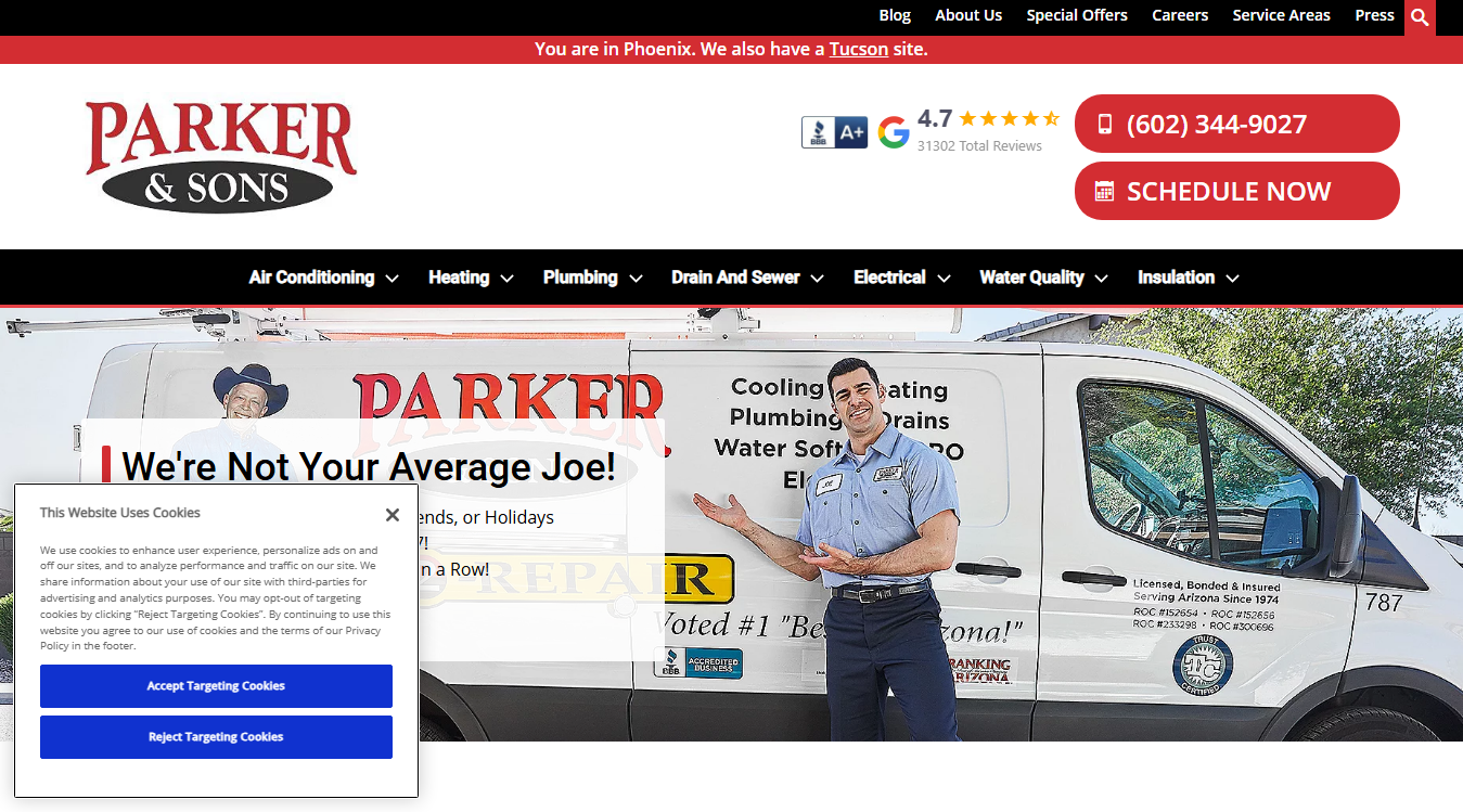 Website screenshot for Parker & Sons