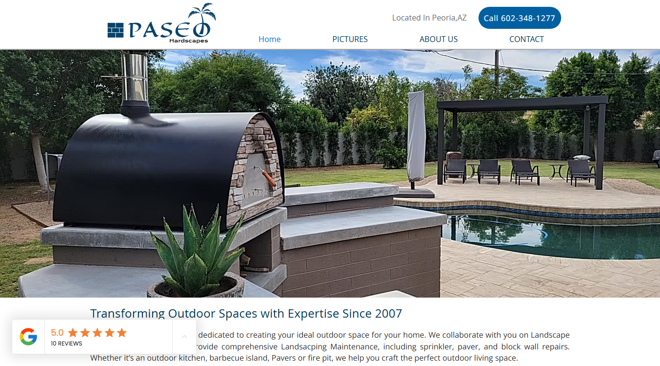 Website screenshot for Paseo Hardscapes