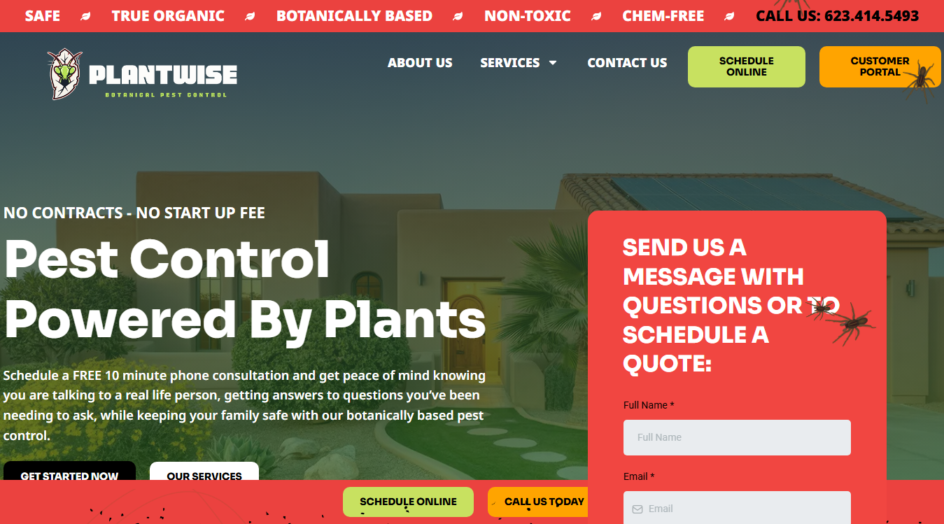 Website screenshot for PlantWise Botanical Pest Control