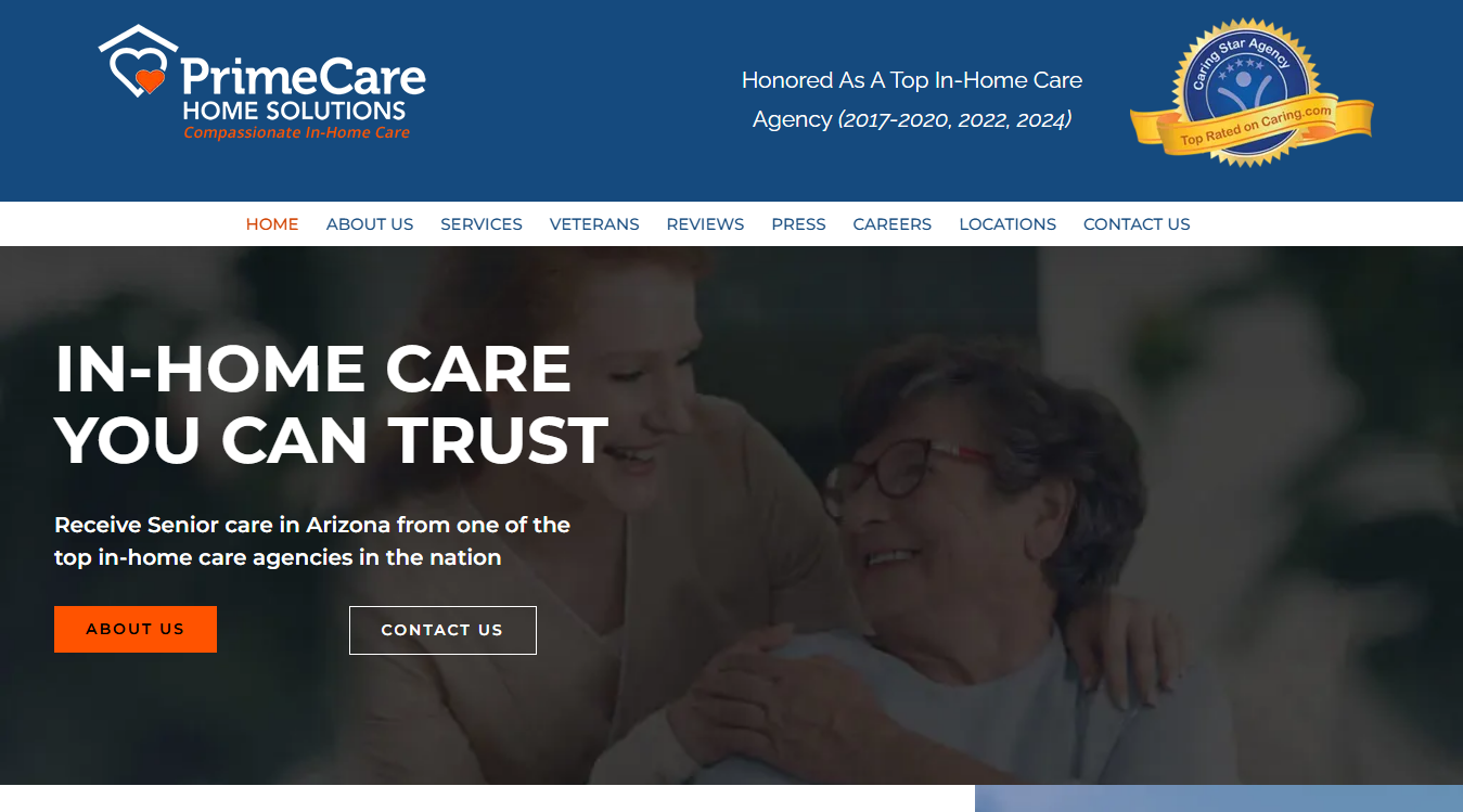 Website screenshot for PrimeCare Home Solutions