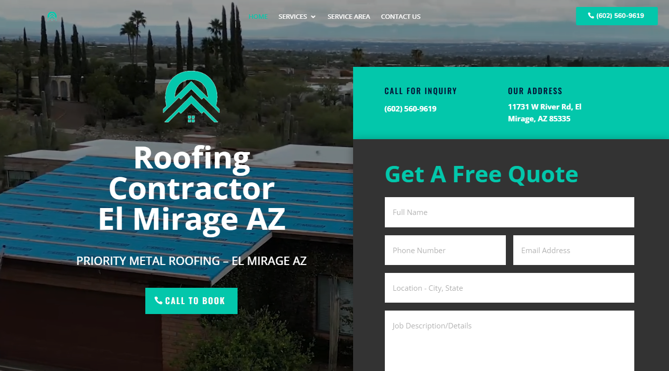 Website screenshot for Priority Metal Roofing