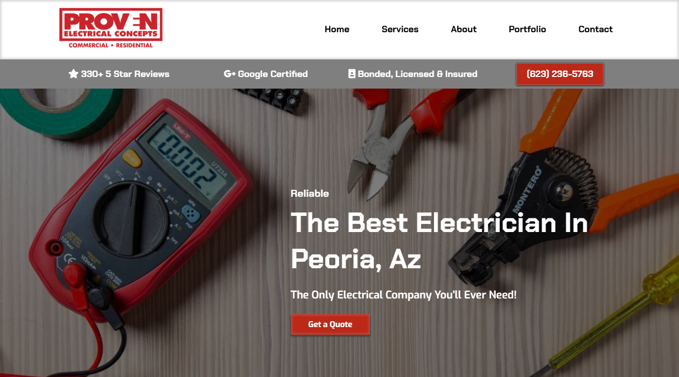 Website screenshot for Proven Electrical Concepts, LLC