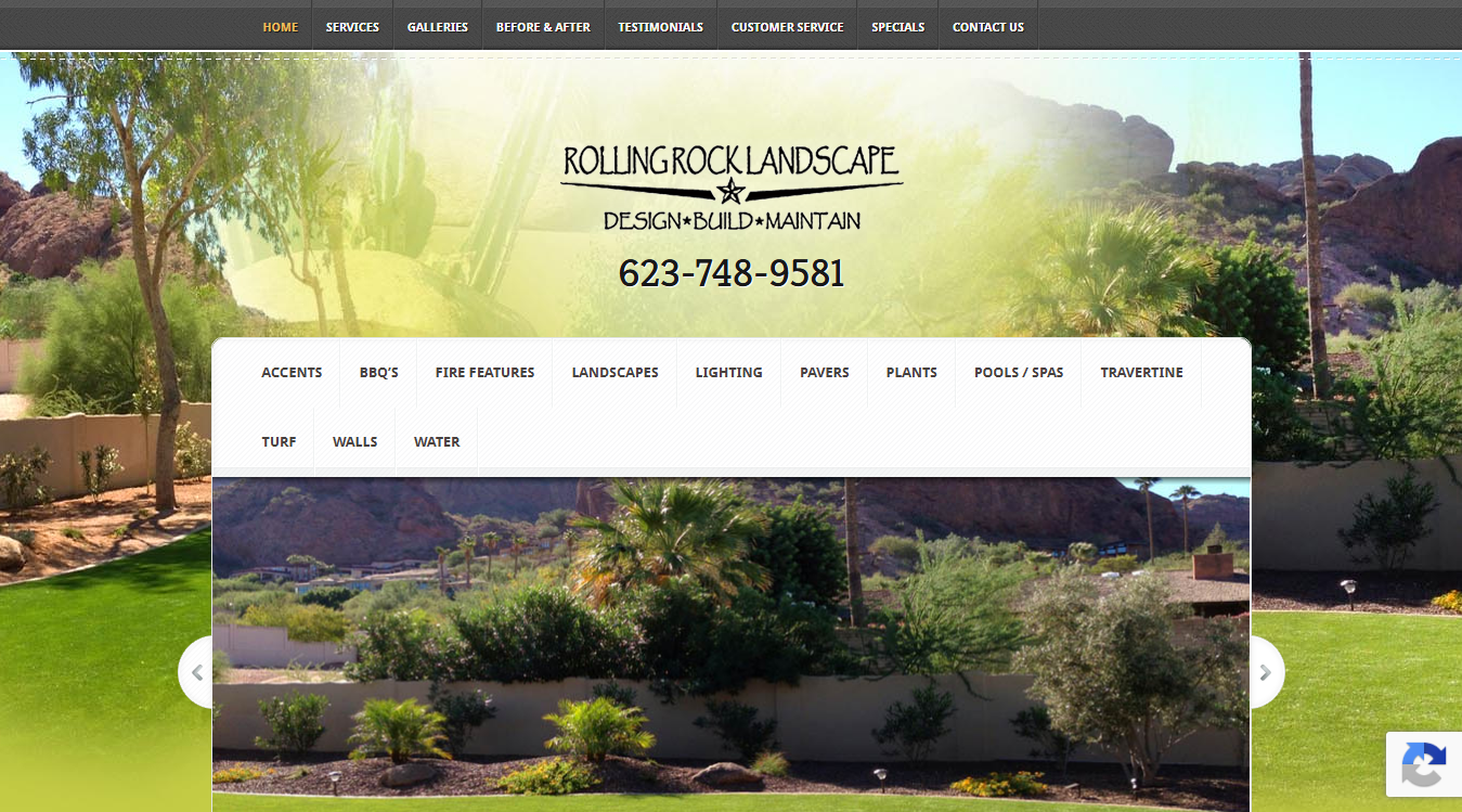 Website screenshot for Rolling Rock Landscape