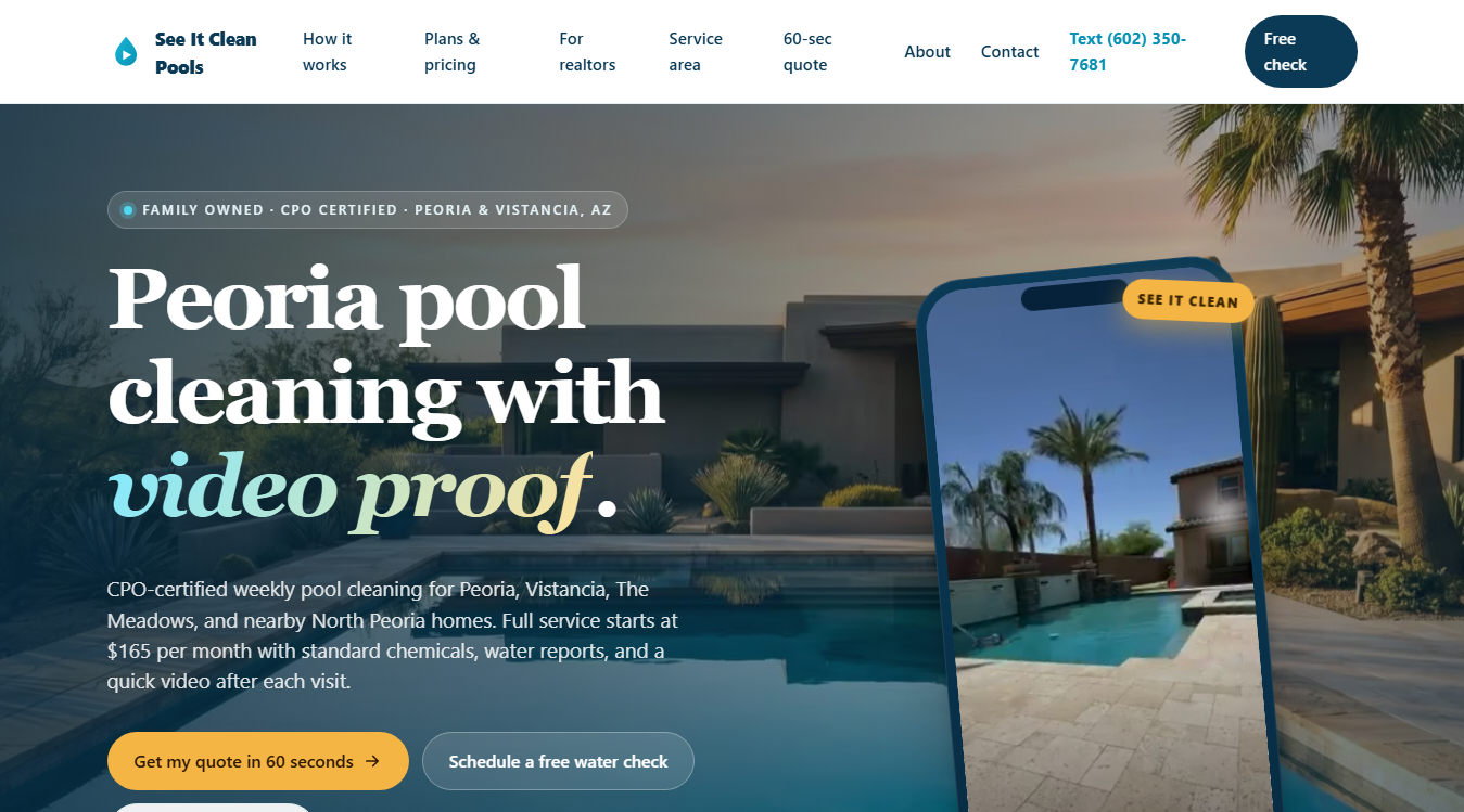 Website screenshot for See It Clean Pools