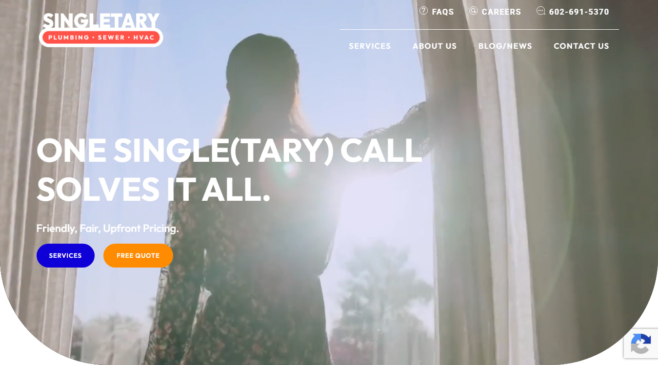 Website screenshot for Singletary Plumbing and Air Conditioning