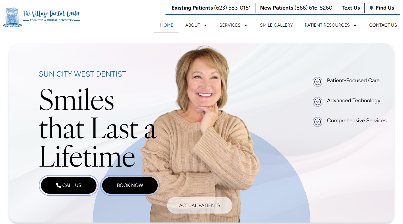 Website screenshot for The Village Dental Center AZ