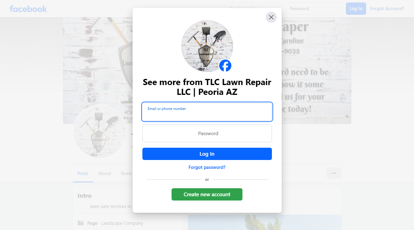 Website screenshot for TLC Lawn Repair LLC