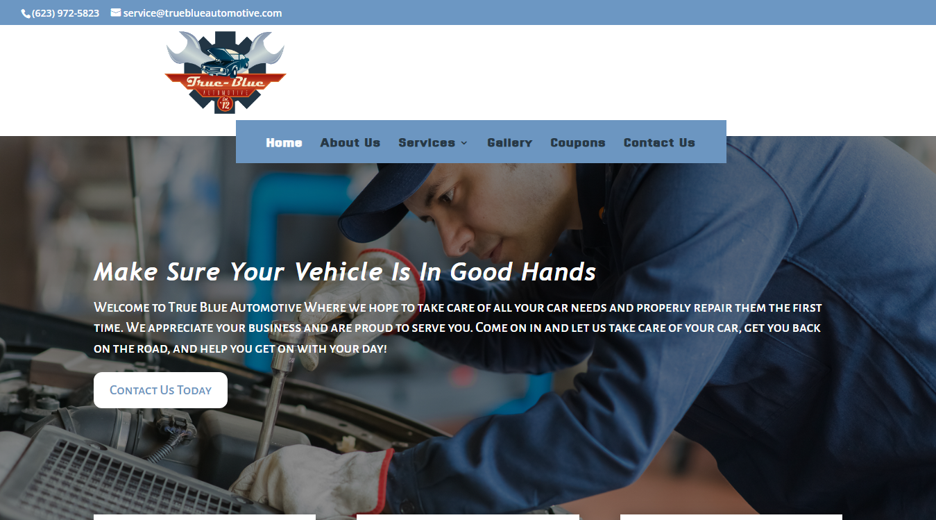 Website screenshot for True Blue Automotive